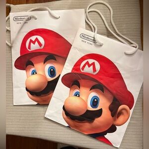 2 Nintendo Mario Red & White Paper Shopping  Bags from Rockafeller Center NYC